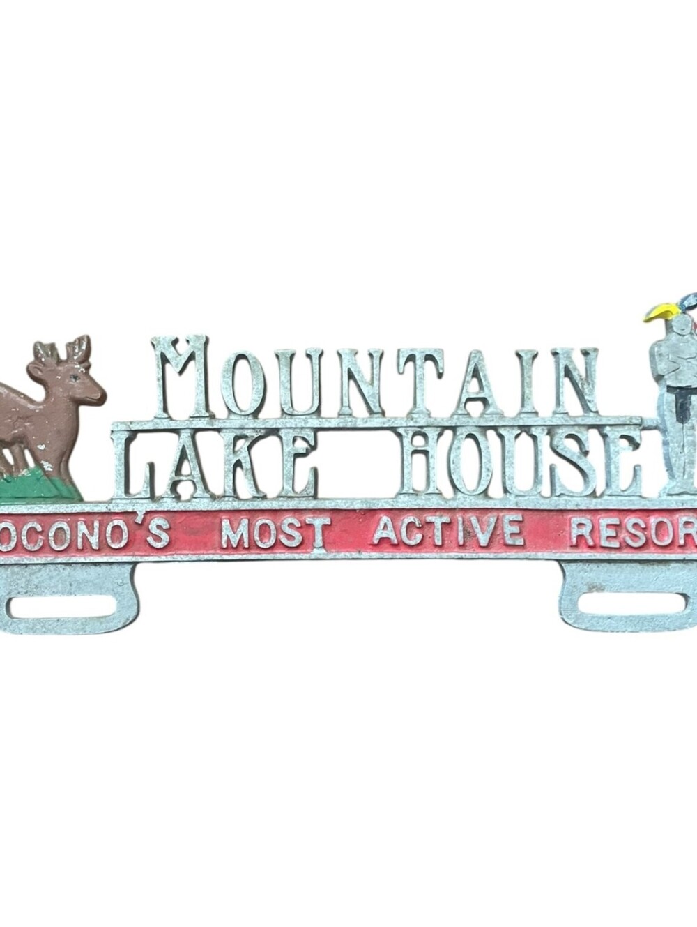Vintage Mountain Lake House Pocono's Resort Car Tag Topper Advertising Sign